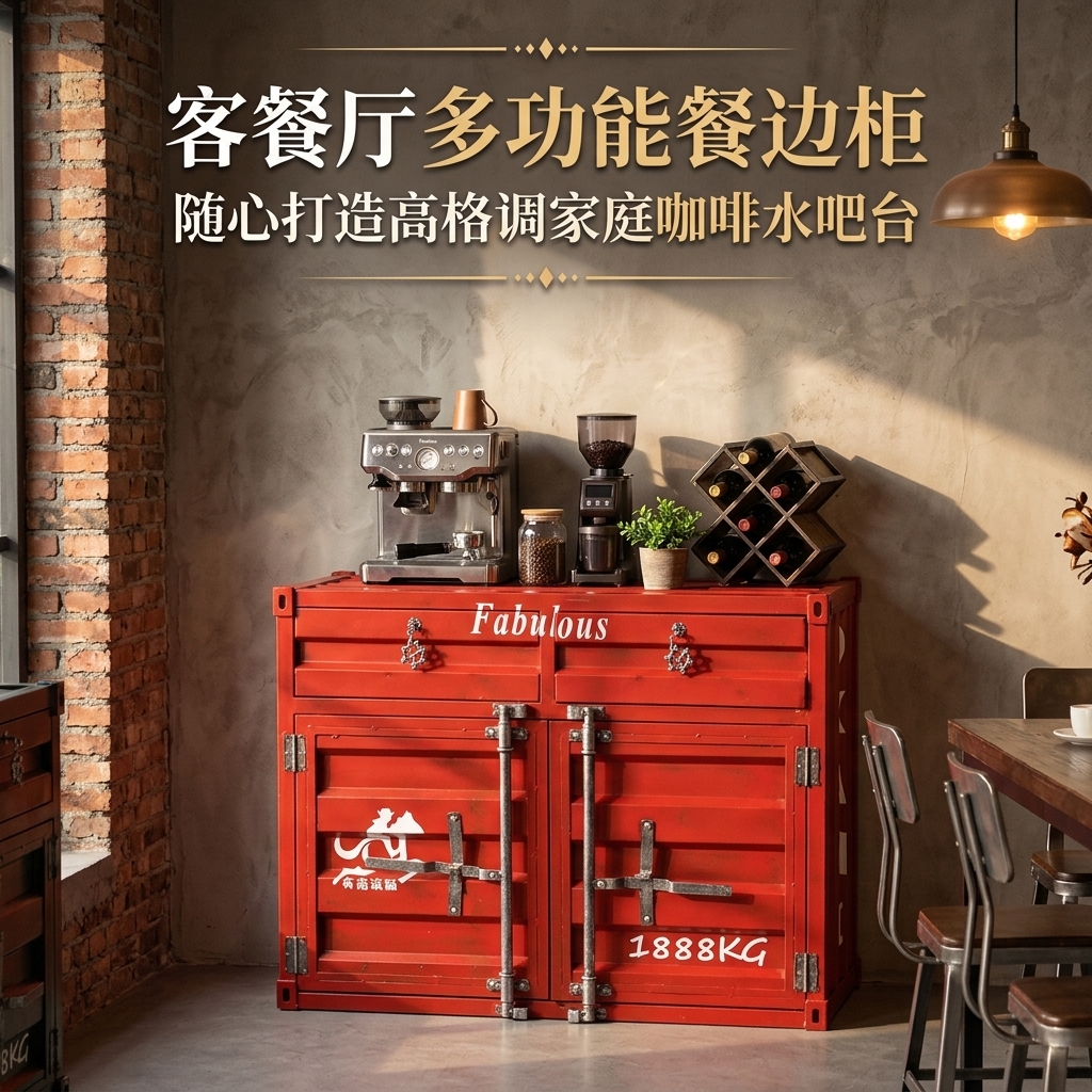 工业风复古餐柜创意文件柜集装箱设计做旧铁柜子玄关储物柜收纳柜 - 产品图片