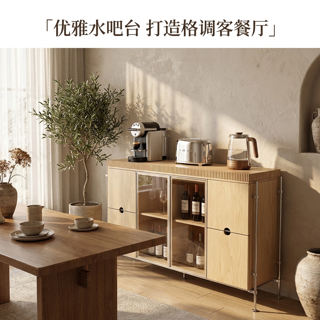 海洋板光轴餐边柜客厅多门储物柜多功能靠墙收纳柜工业风落地斗柜 - 产品图片