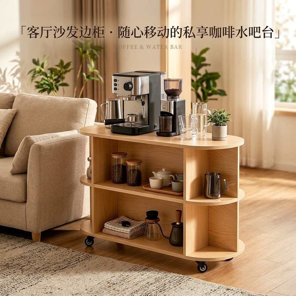 海洋板入户玄关柜可移动多层收纳架简约木质储物柜客厅咖啡柜边柜 - 产品图片