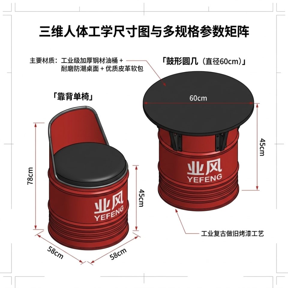 工业风酒吧桌椅组合网红个性创意铁艺油桶定制咖啡厅清吧卡座沙发