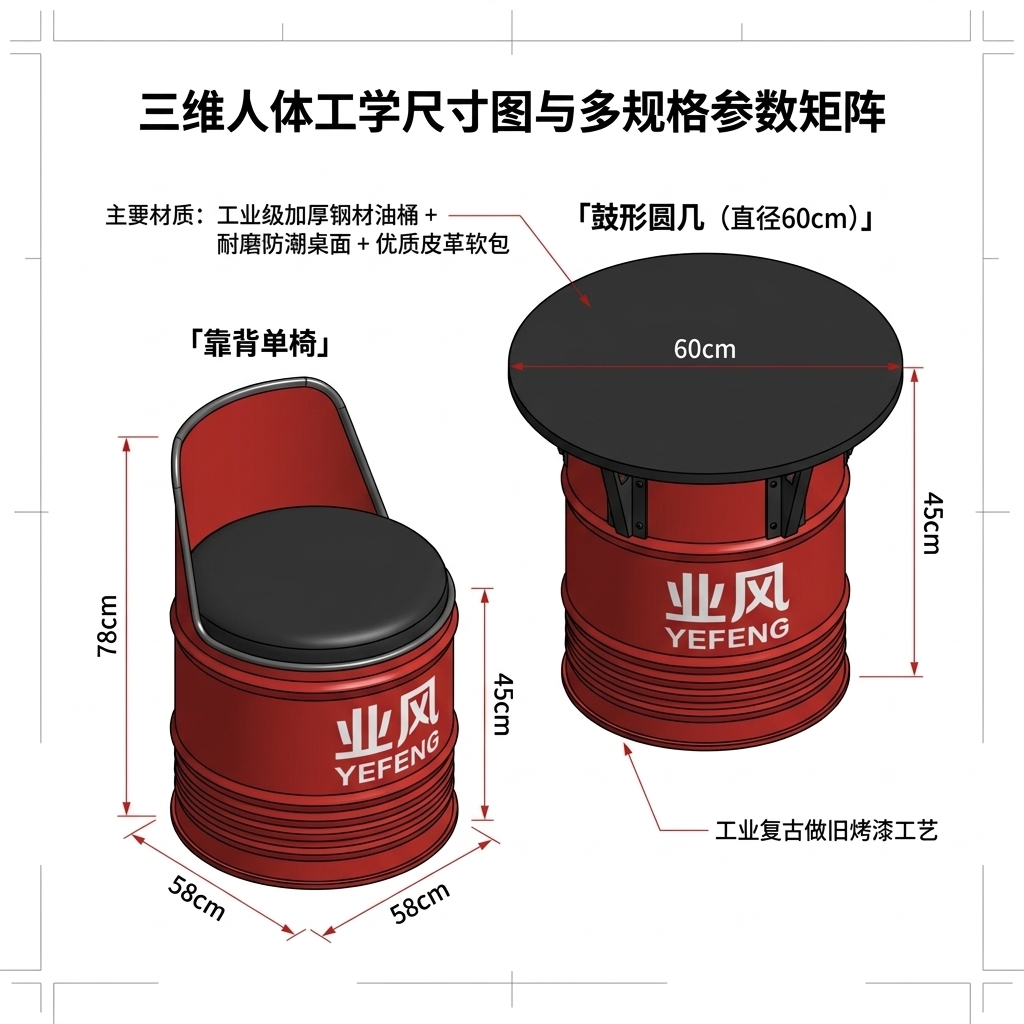 工业风酒吧桌椅组合网红个性创意铁艺油桶定制咖啡厅清吧卡座沙发 - 产品图片