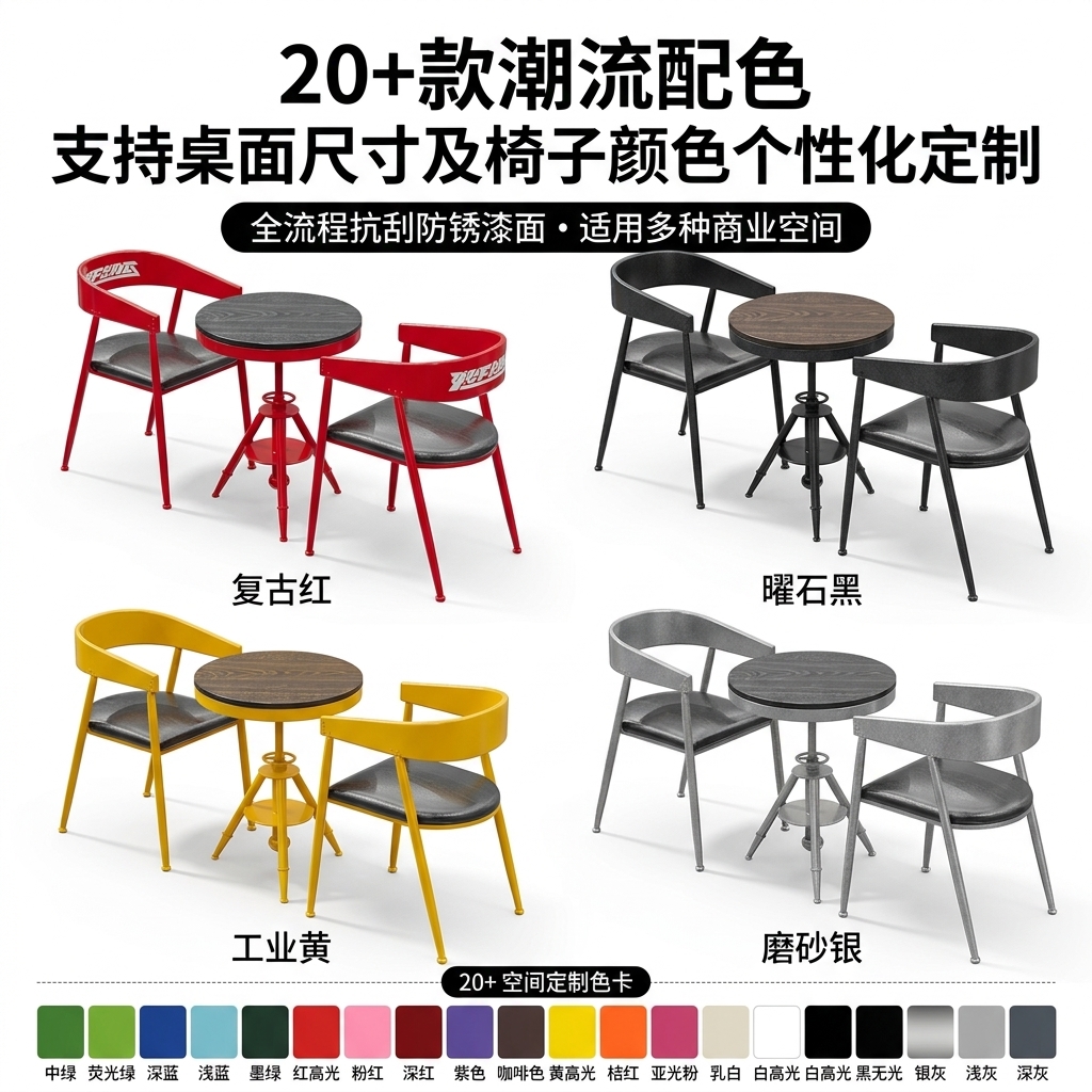 工业风桌椅组合酒吧餐台椅奶茶店咖啡厅休息区洽谈桌网红餐饮家具 - 产品图片