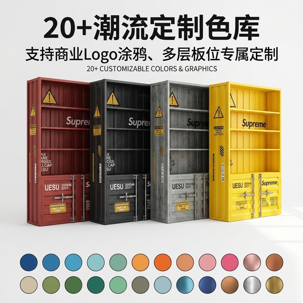 酒柜展示柜手办产品乐高陈列柜工业风集装箱商用展示玻璃柜置物架 - 产品图片