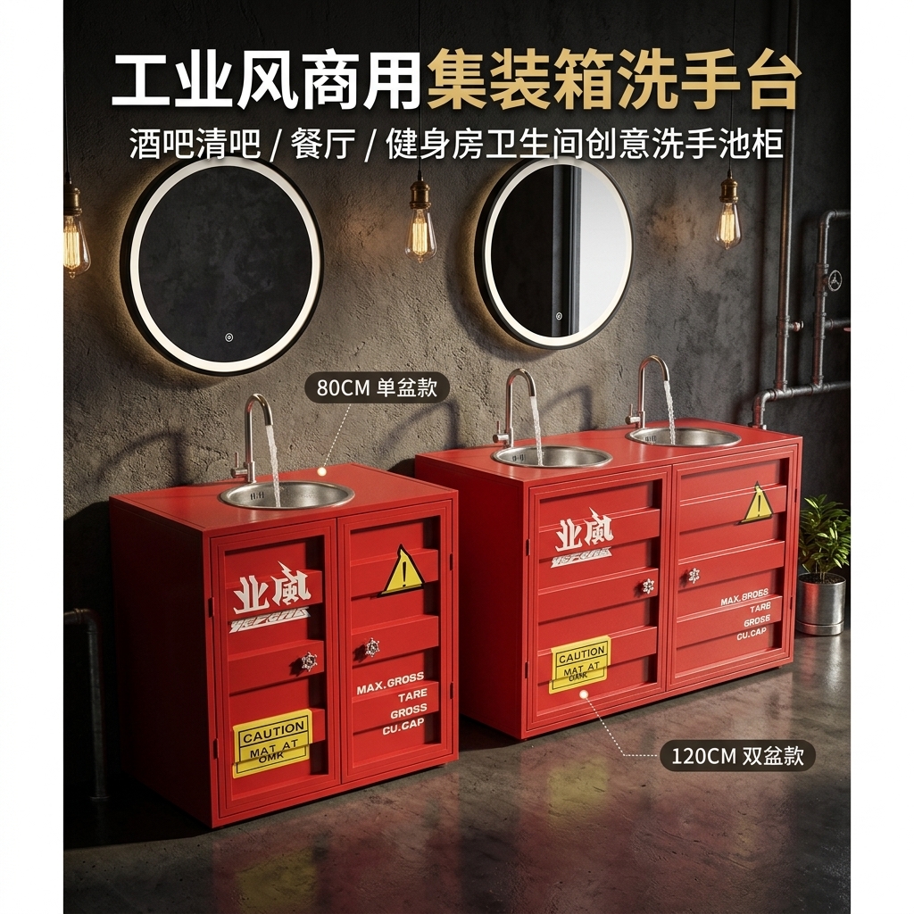 铁艺洗手池集装箱洗手盆柜子工业风酒吧清吧餐厅卫生间创意洗手 - 产品图片