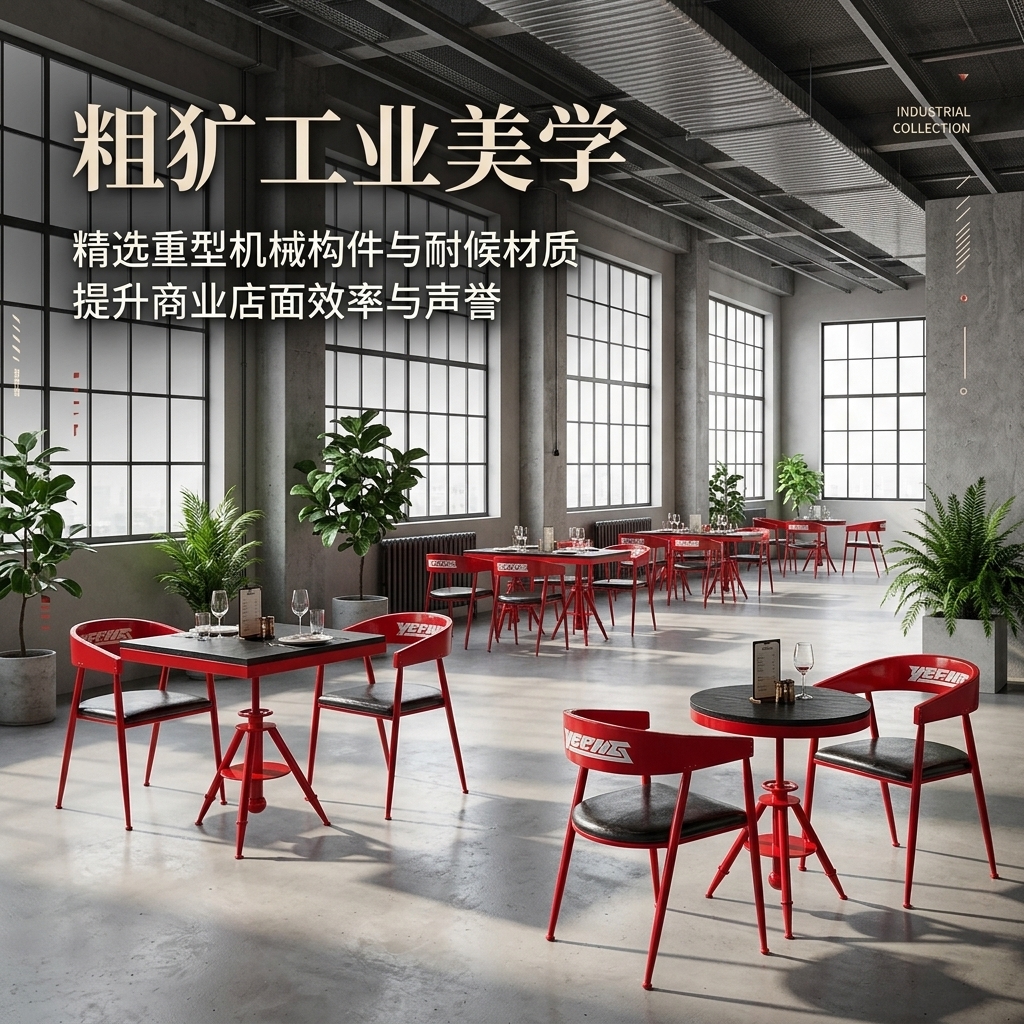 工业风桌椅组合酒吧餐台椅奶茶店咖啡厅休息区洽谈桌网红餐饮家具 - 产品图片