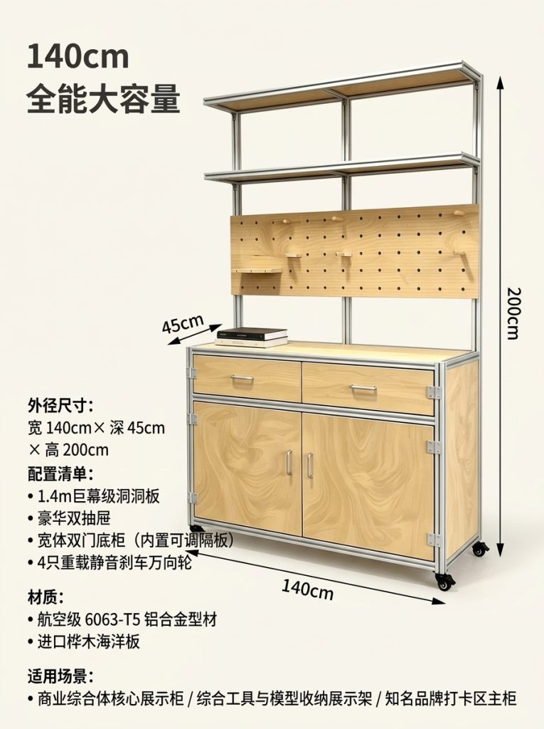 海洋板铝型材展示柜商铺落地式货柜收纳柜洞洞板一体置物架定制 - 产品图片