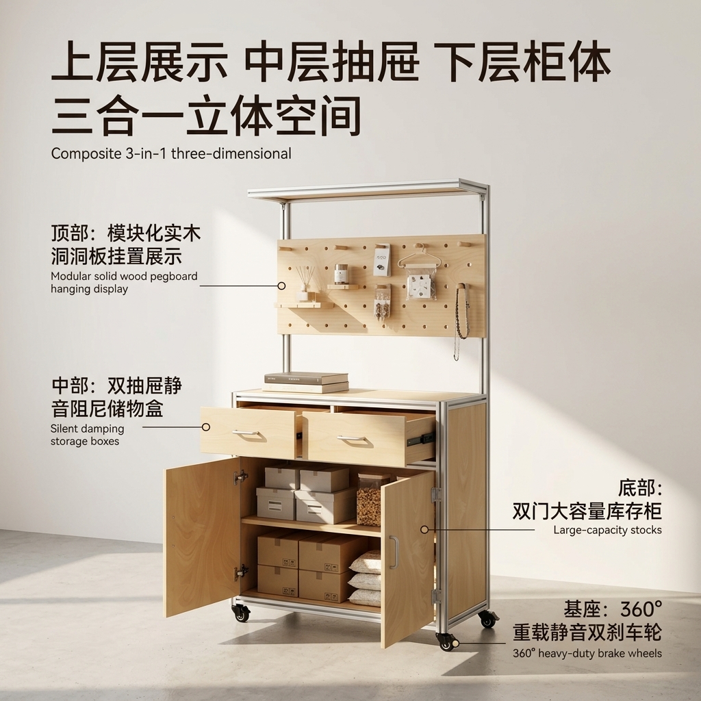 海洋板铝型材展示柜商铺落地式货柜收纳柜洞洞板一体置物架定制 - 产品图片