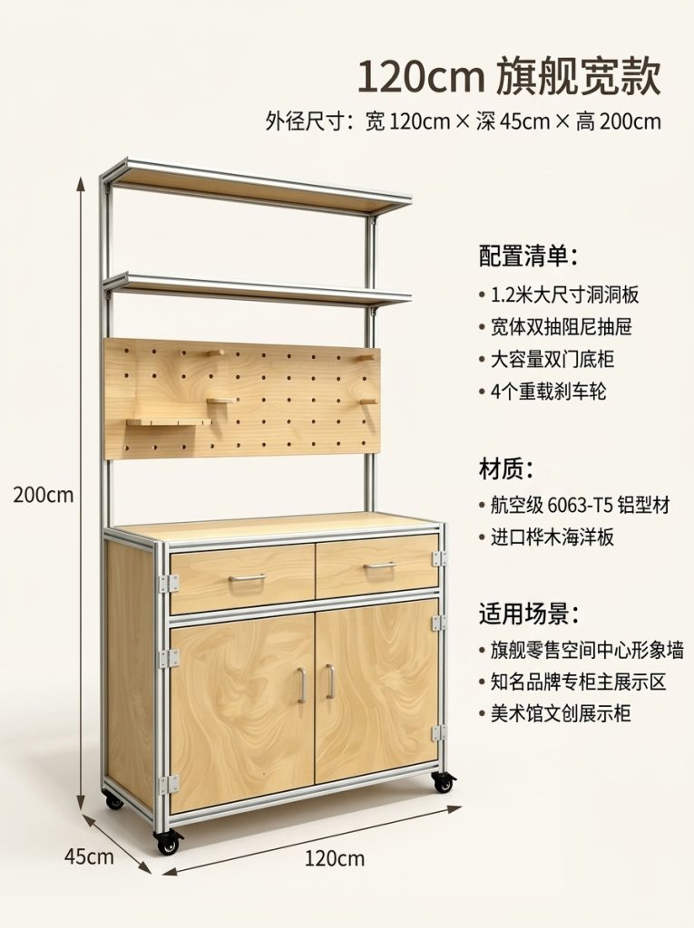 海洋板铝型材展示柜商铺落地式货柜收纳柜洞洞板一体置物架定制 - 产品图片