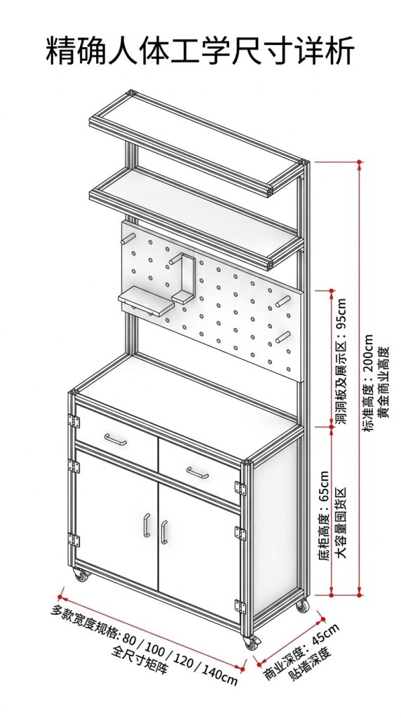 海洋板铝型材展示柜商铺落地式货柜收纳柜洞洞板一体置物架定制 - 产品图片