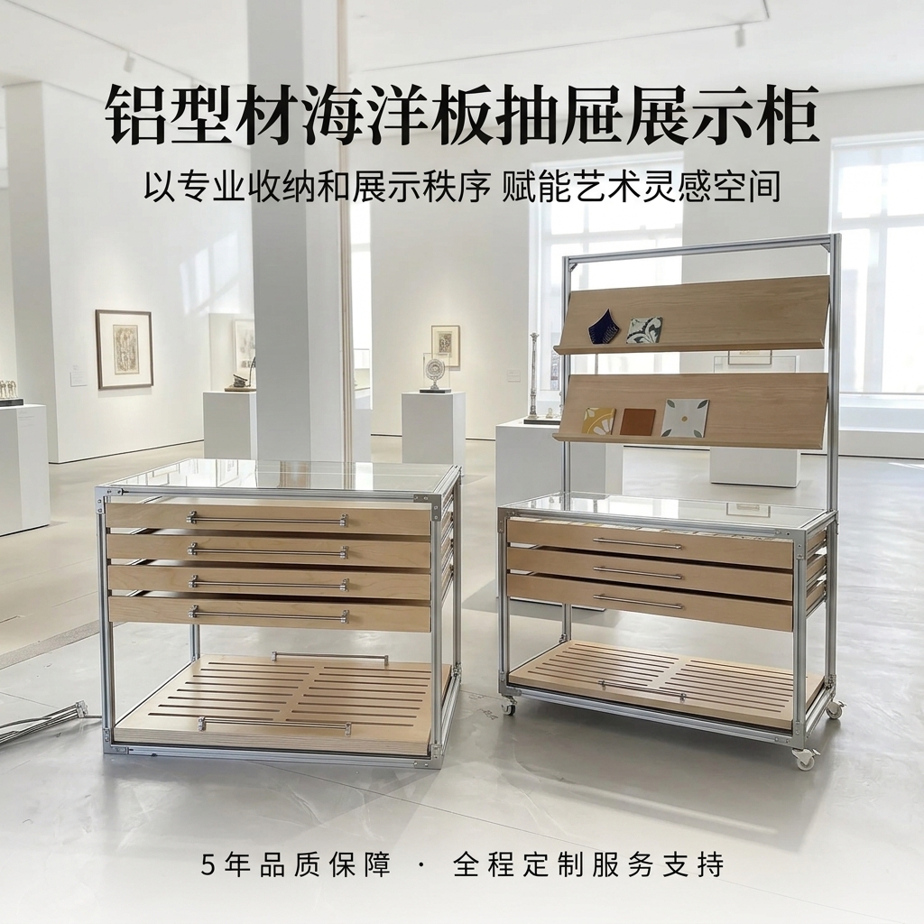 铝型材海洋板展示柜产品展柜抽屉多层分格柜卡纸展架光轴拉手高级 - 产品图片