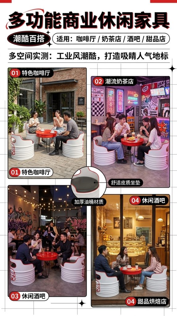 网红咖啡厅桌椅组合奶茶店餐台椅酒吧休息区洽谈桌工业风餐饮家具 - 产品图片
