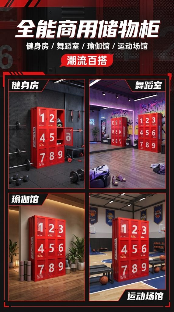 工业风更衣柜健身房舞蹈室体育运动鞋服收纳柜创意铁艺商用储物柜 - 产品图片