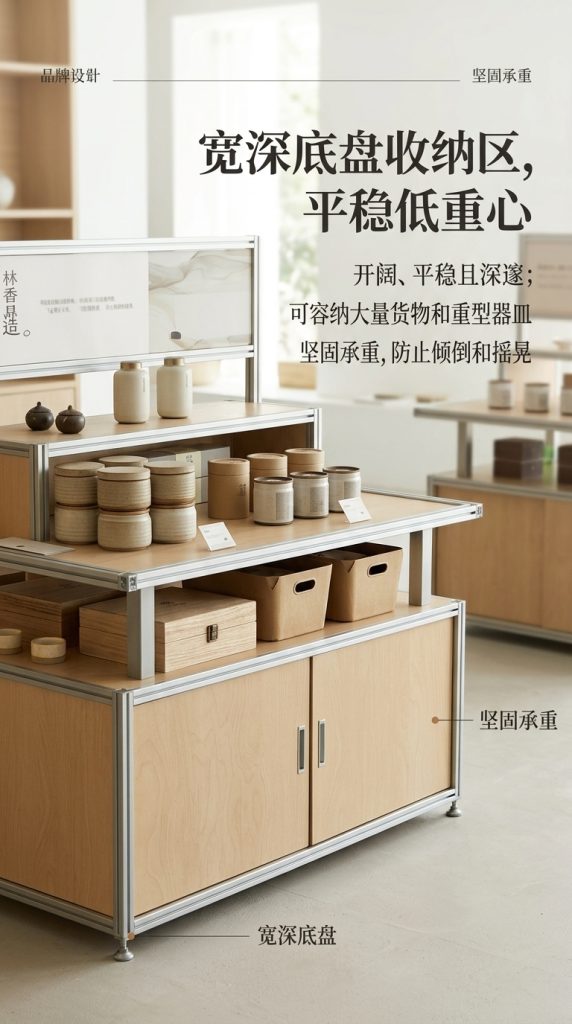 木质多层展示架中岛流水台商业陈列架简约现代展柜茶叶店文创展柜 - 产品图片