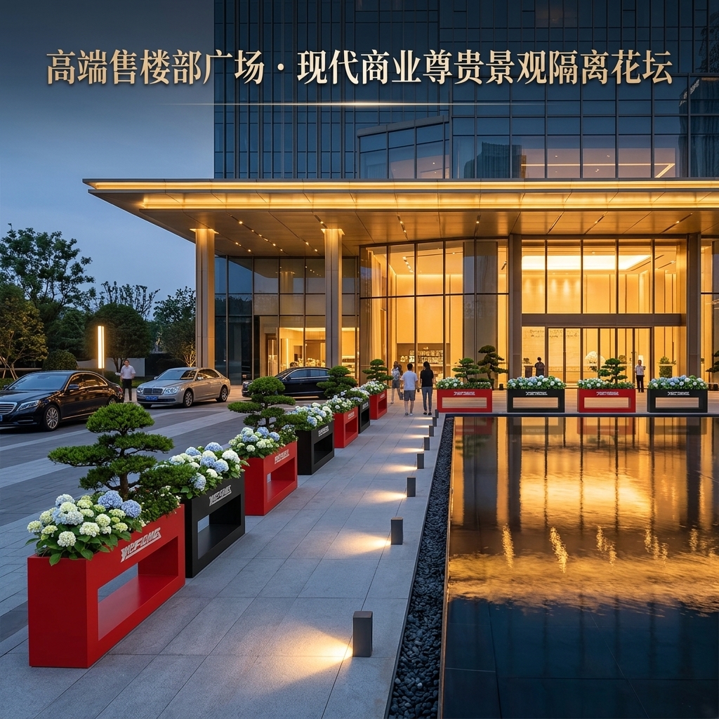 户外铁艺花箱组合商业街广场创意定制售楼部外摆隔断围栏花槽花坛 - 产品图片