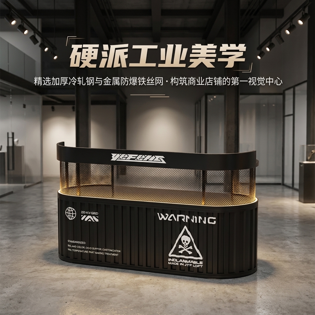 工业风吧台收银台酒吧清吧小酒馆健身房商用集装箱铁艺前台接待台 - 产品图片