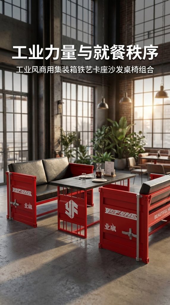 工业风酒吧桌椅组合清吧烧烤店西餐厅咖啡厅商用铁艺餐椅卡座沙发 - 产品图片