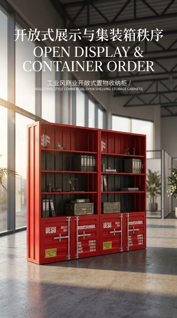 酒柜展示柜手办产品乐高陈列柜工业风集装箱商用展示玻璃柜置物架 - 产品图片