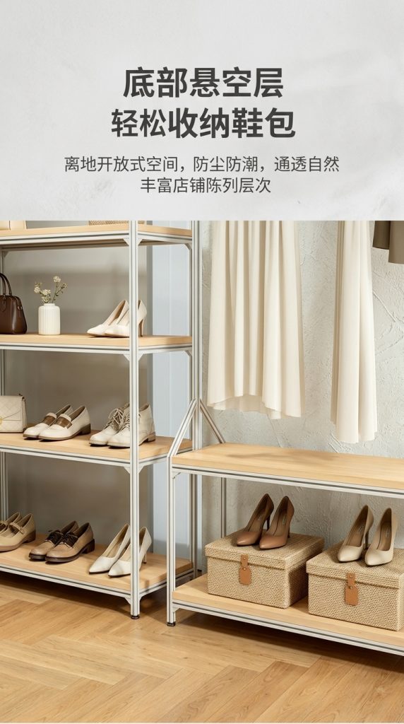 温柔风铝型材海洋板服装展示架落地式多层收纳架商场服装店衣帽架 - 产品图片