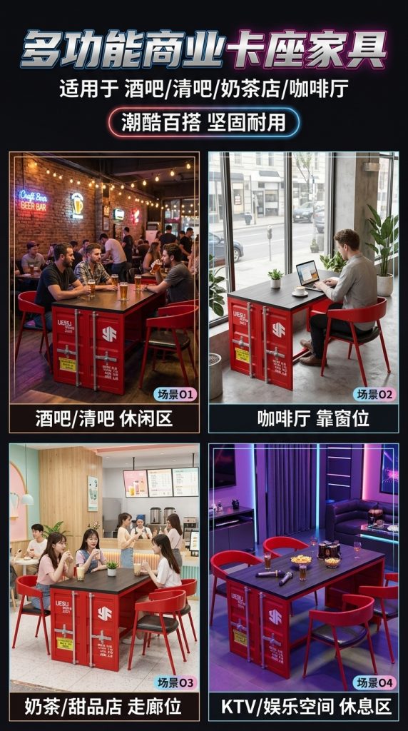 工业风卡座桌椅酒吧清吧小酒馆咖啡厅休息区洽谈桌椅网红餐饮家具 - 产品图片