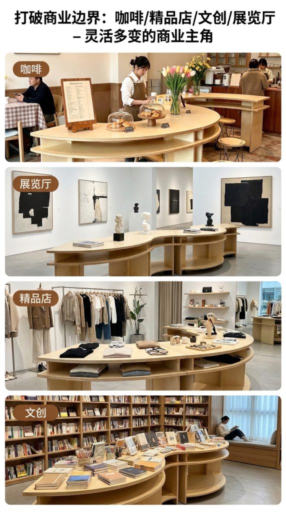 海洋板异形中岛台商业空间展示台咖啡店设计感桌椅圆弧形流水台 - 产品图片