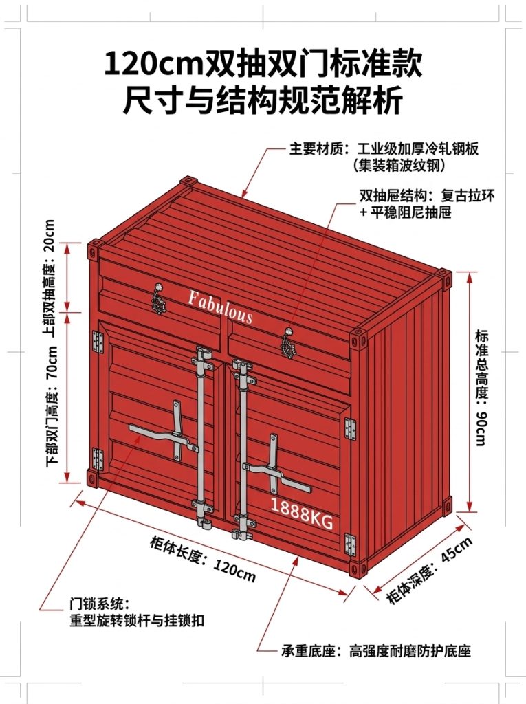 工业风复古餐柜创意文件柜集装箱设计做旧铁柜子玄关储物柜收纳柜 - 产品图片