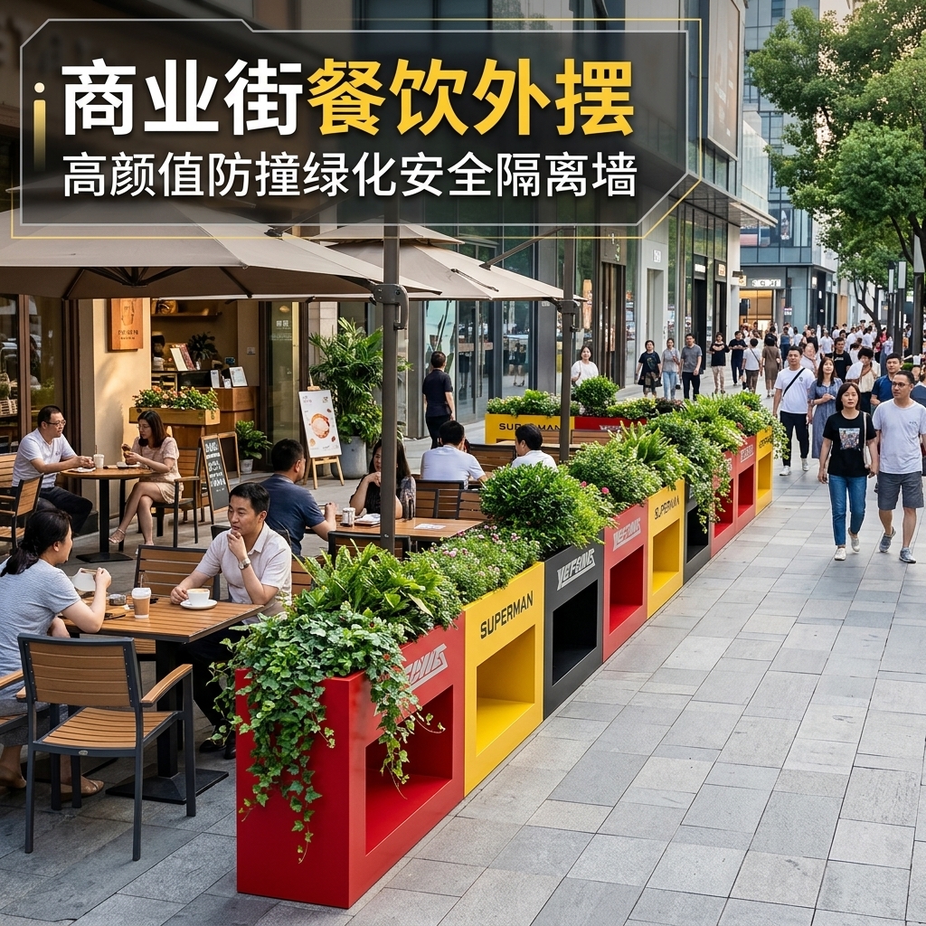 户外铁艺花箱组合商业街广场创意定制售楼部外摆隔断围栏花槽花坛 - 产品图片