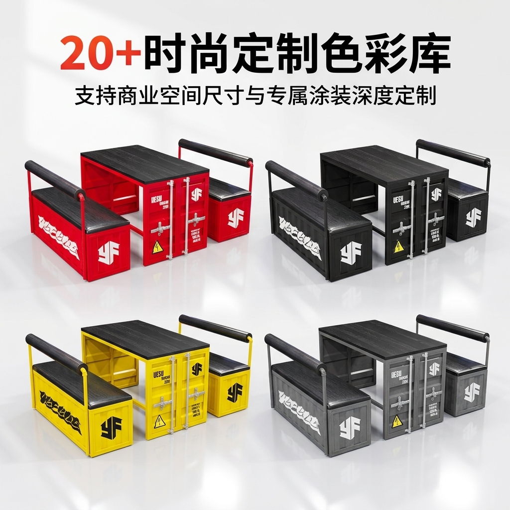 工业风酒吧清吧桌椅组合咖啡厅烧烤店商用创意集装箱铁艺卡座沙发 - 产品图片
