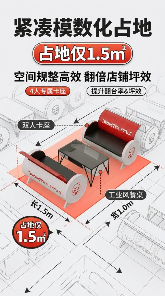 咖啡厅桌椅奶茶店创意商用清吧休闲区工业风酒吧卡座沙发茶几组合 - 产品图片
