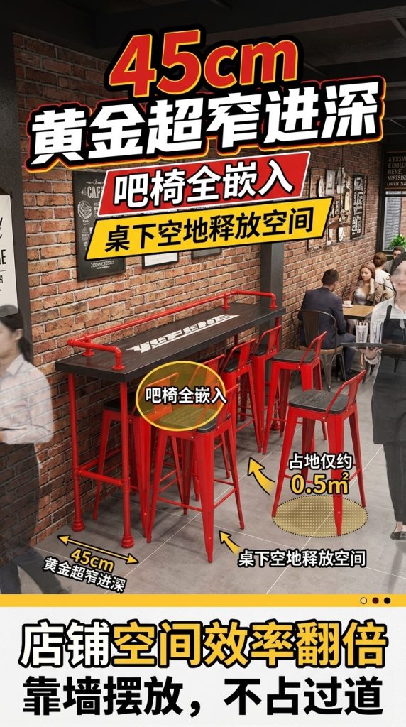 实木吧台桌酒吧奶茶店桌椅组合家用靠墙创意高脚桌铁艺吧台长条桌 - 产品图片