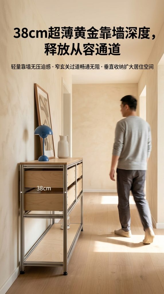 海洋版展示柜进门玄关桌子储物柜铝型材落地靠墙边柜陈列柜定制 - 产品图片