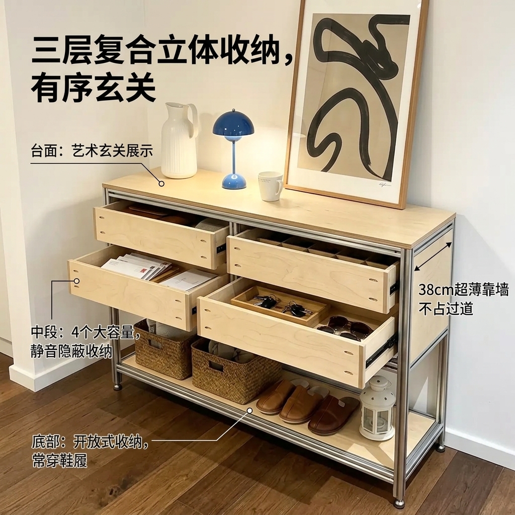 海洋版展示柜进门玄关桌子储物柜铝型材落地靠墙边柜陈列柜定制 - 产品图片