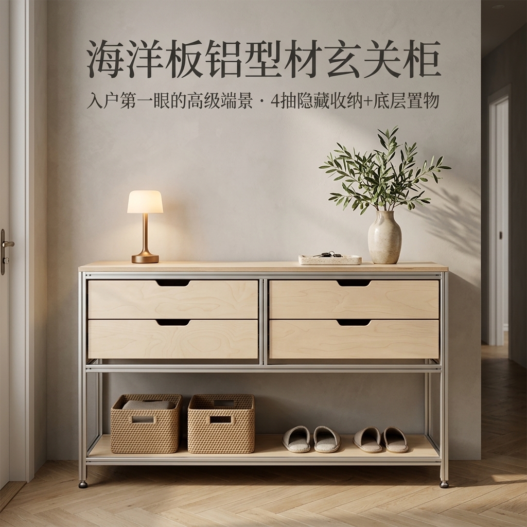 海洋版展示柜进门玄关桌子储物柜铝型材落地靠墙边柜陈列柜定制 - 产品图片