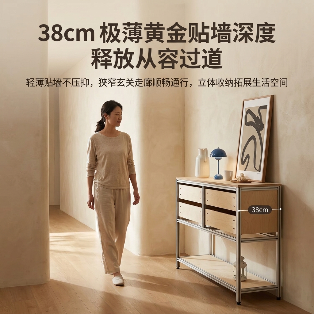 海洋版展示柜进门玄关桌子储物柜铝型材落地靠墙边柜陈列柜定制 - 产品图片