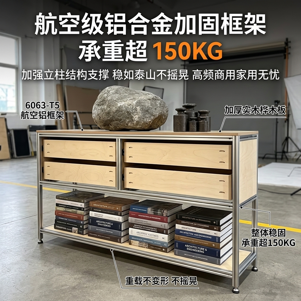 海洋版展示柜进门玄关桌子储物柜铝型材落地靠墙边柜陈列柜定制 - 产品图片