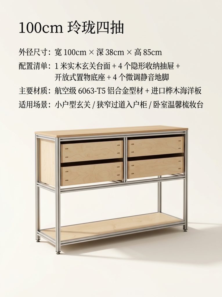 海洋版展示柜进门玄关桌子储物柜铝型材落地靠墙边柜陈列柜定制 - 产品图片