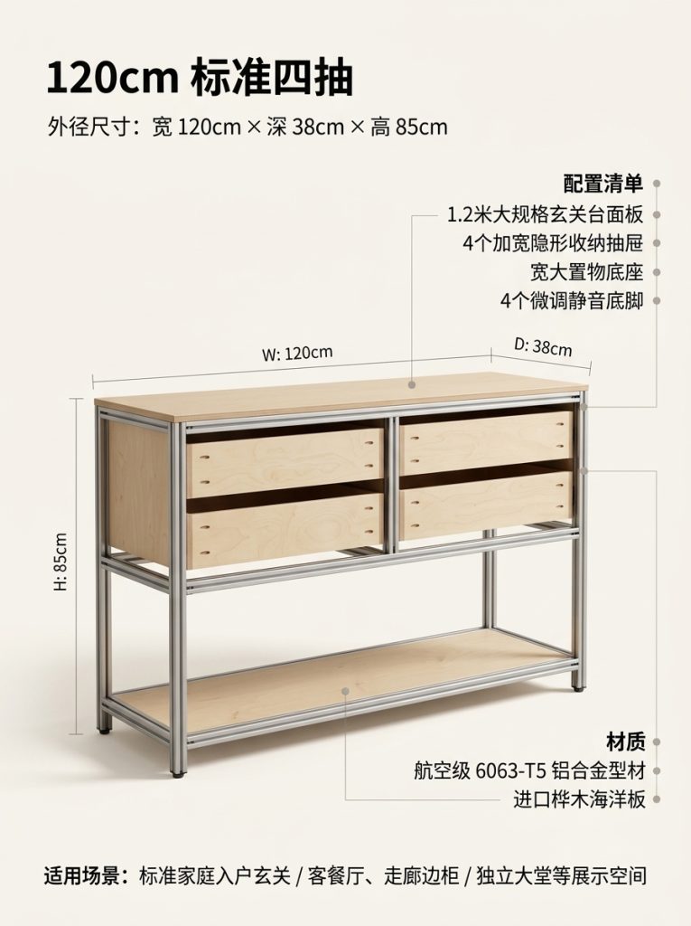 海洋版展示柜进门玄关桌子储物柜铝型材落地靠墙边柜陈列柜定制 - 产品图片