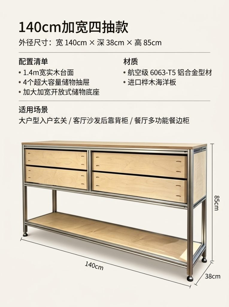 海洋版展示柜进门玄关桌子储物柜铝型材落地靠墙边柜陈列柜定制 - 产品图片