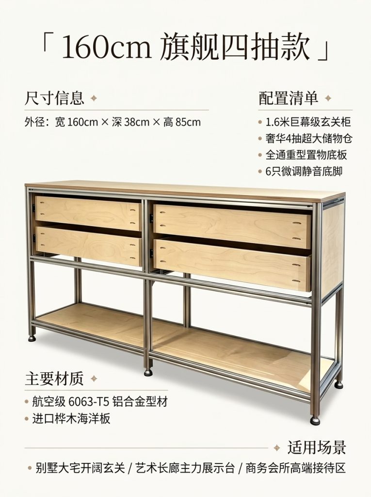 海洋版展示柜进门玄关桌子储物柜铝型材落地靠墙边柜陈列柜定制 - 产品图片