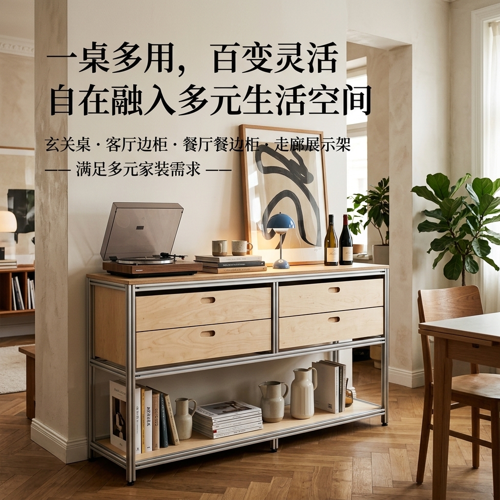 海洋版展示柜进门玄关桌子储物柜铝型材落地靠墙边柜陈列柜定制 - 产品图片