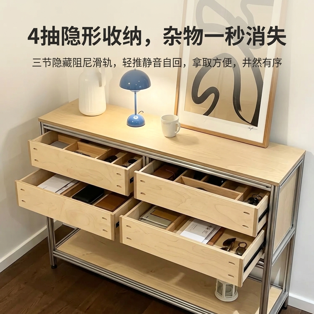 海洋版展示柜进门玄关桌子储物柜铝型材落地靠墙边柜陈列柜定制 - 产品图片