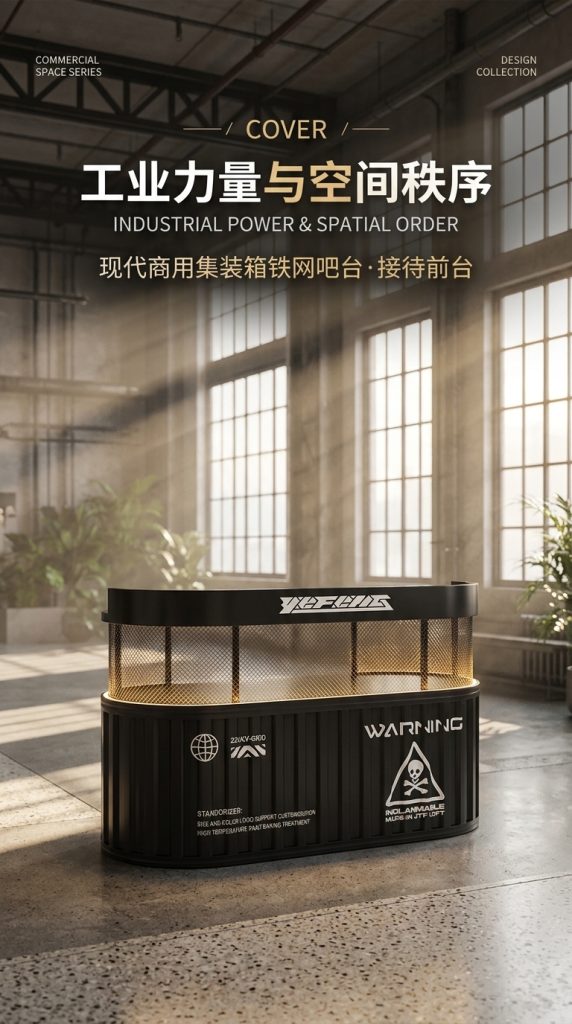 工业风吧台收银台酒吧清吧小酒馆健身房商用集装箱铁艺前台接待台 - 产品图片