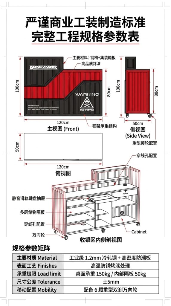 工业风吧台收银台酒吧清吧小酒馆健身房商用集装箱铁艺前台接待台 - 产品图片