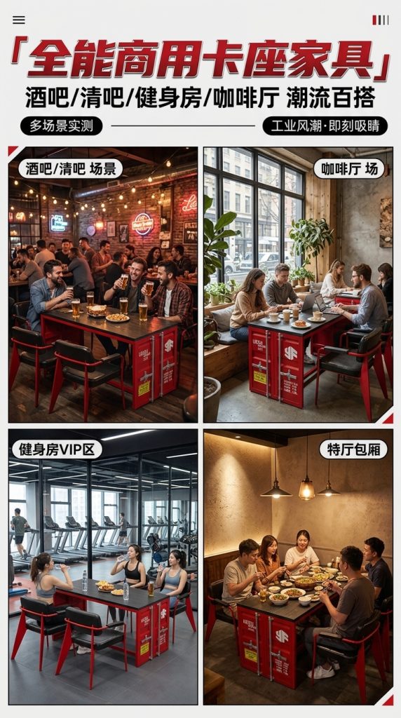 工业风卡座沙发酒吧清吧餐厅咖啡厅健身房休息区铁艺洽谈桌椅组合 - 产品图片