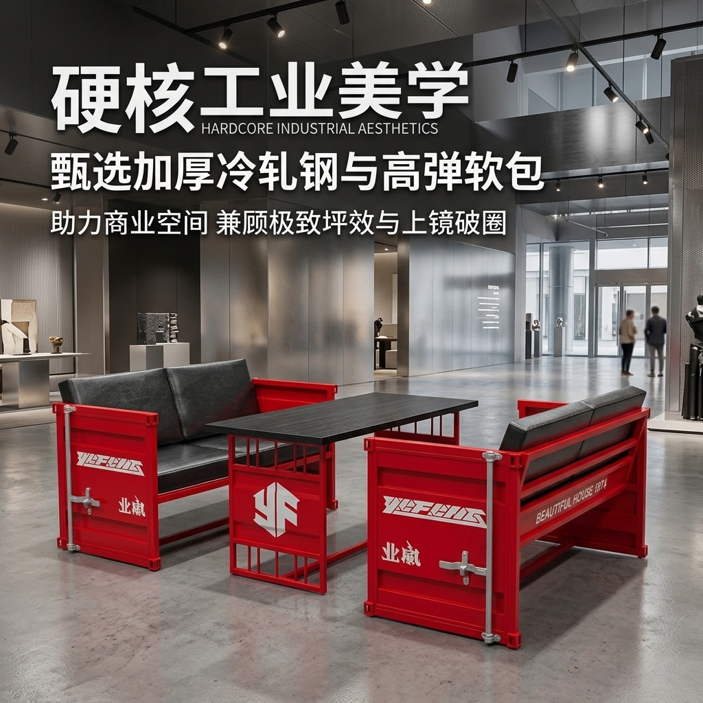 工业风酒吧桌椅组合清吧烧烤店西餐厅咖啡厅商用铁艺餐椅卡座沙发 - 产品图片