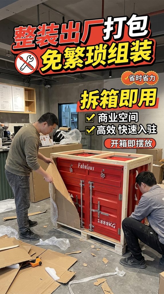工业风复古餐柜创意文件柜集装箱设计做旧铁柜子玄关储物柜收纳柜 - 产品图片