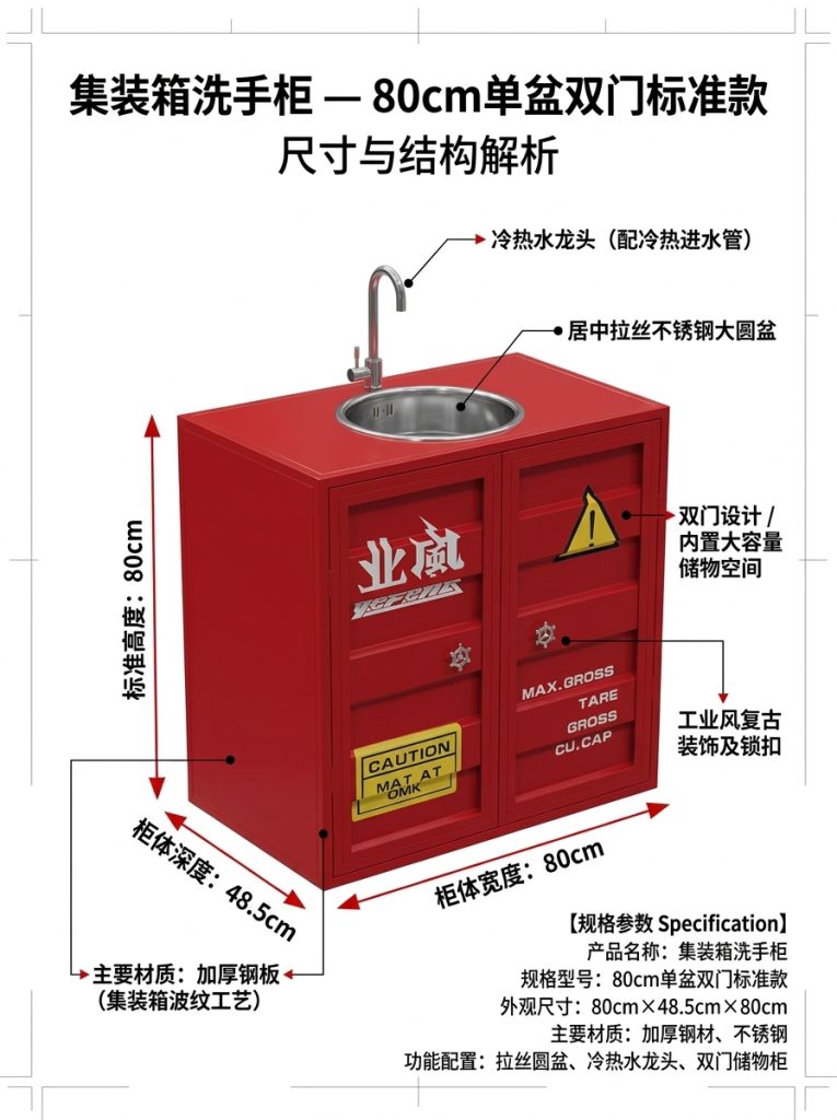 铁艺洗手池集装箱洗手盆柜子工业风酒吧清吧餐厅卫生间创意洗手 - 产品图片