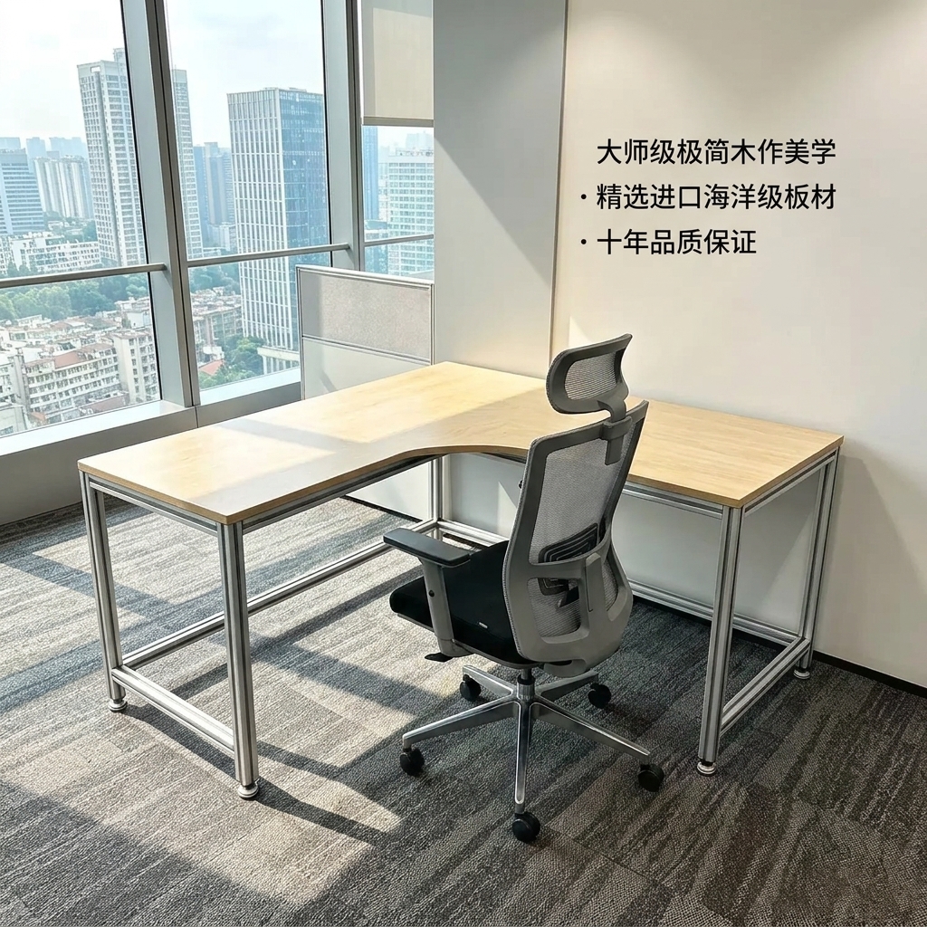 海洋板L型办公桌台式转角电脑桌办公室带抽屉书桌现代风工业桌子 - 产品图片