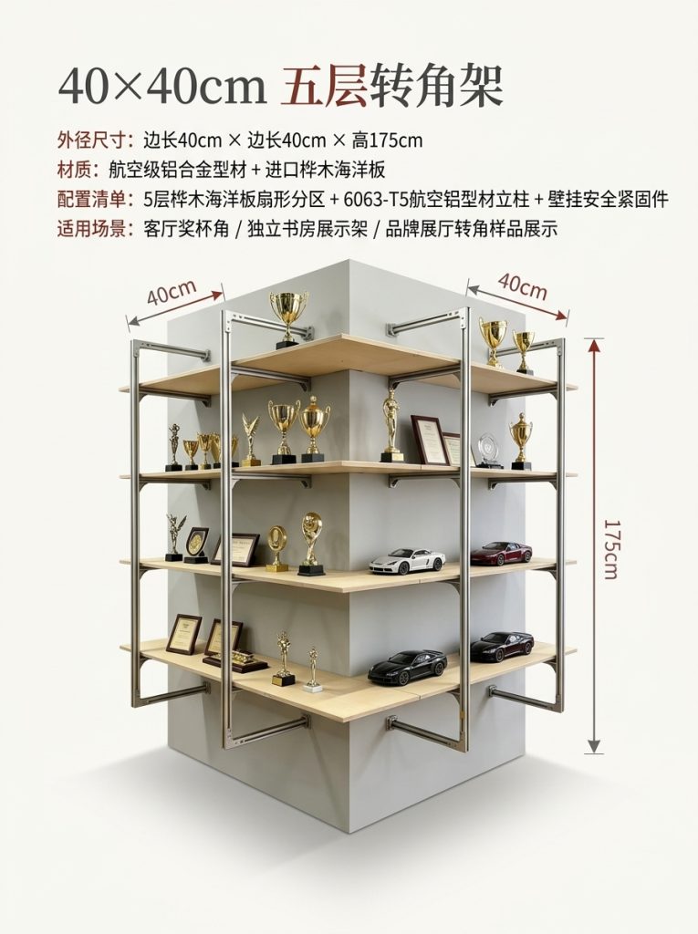 铝型材海洋板多层家用展示架客厅收纳架奖杯陈列架拐角墙上置物架 - 产品图片