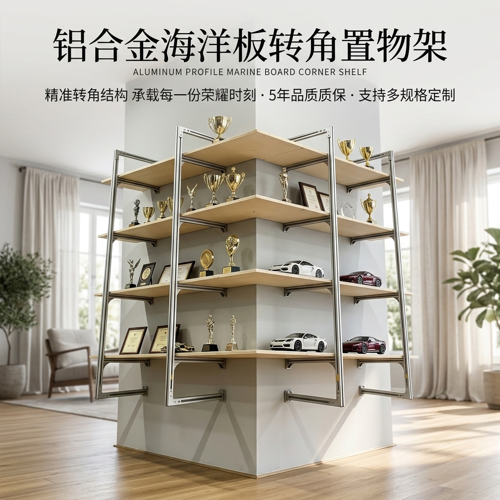 铝型材海洋板多层家用展示架客厅收纳架奖杯陈列架拐角墙上置物架 - 产品图片
