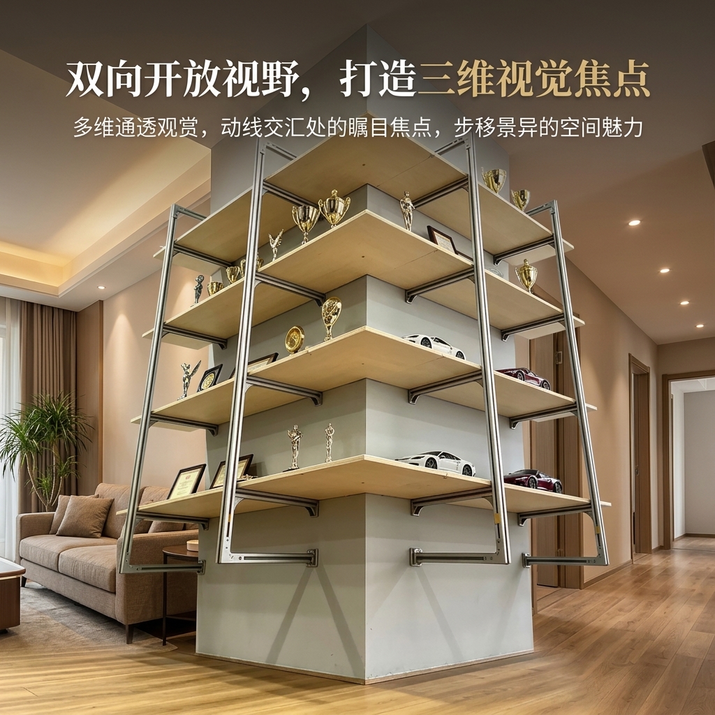 铝型材海洋板多层家用展示架客厅收纳架奖杯陈列架拐角墙上置物架 - 产品图片